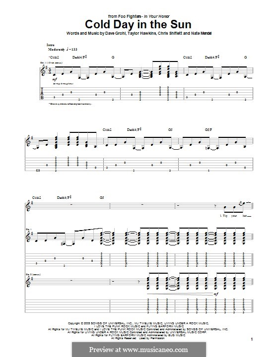 Cold Day in the Sun (Foo Fighters): Для гитары с табулатурой by Christopher Shiflett, David Grohl, Nate Mendel, Taylor Hawkins