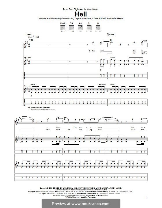 Hell (Foo Fighters): Для гитары с табулатурой by Christopher Shiflett, David Grohl, Nate Mendel, Taylor Hawkins