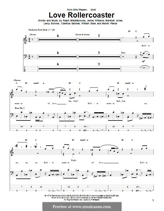 Love Rollercoaster (The Ohio Players): Для бас-гитары с табулатурой by Clarence Satchell, James L. Williams, Leroy Bonner, Marshall Eugene Jones, Marvin R. Pierce, Ralph Middlebrooks, William Beck