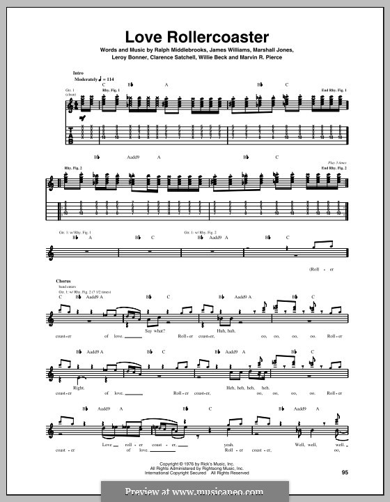 Love Rollercoaster (The Ohio Players): Для гитары с табулатурой by Clarence Satchell, James L. Williams, Leroy Bonner, Marshall Eugene Jones, Marvin R. Pierce, Ralph Middlebrooks, William Beck
