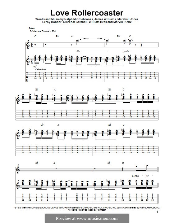 Love Rollercoaster (The Ohio Players): Для гитары с табулатурой by Clarence Satchell, James L. Williams, Leroy Bonner, Marshall Eugene Jones, Marvin R. Pierce, Ralph Middlebrooks, William Beck