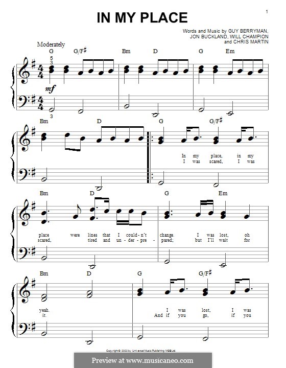 In My Place (Coldplay): Для фортепиано by Chris Martin, Guy Berryman, Jonny Buckland, Will Champion