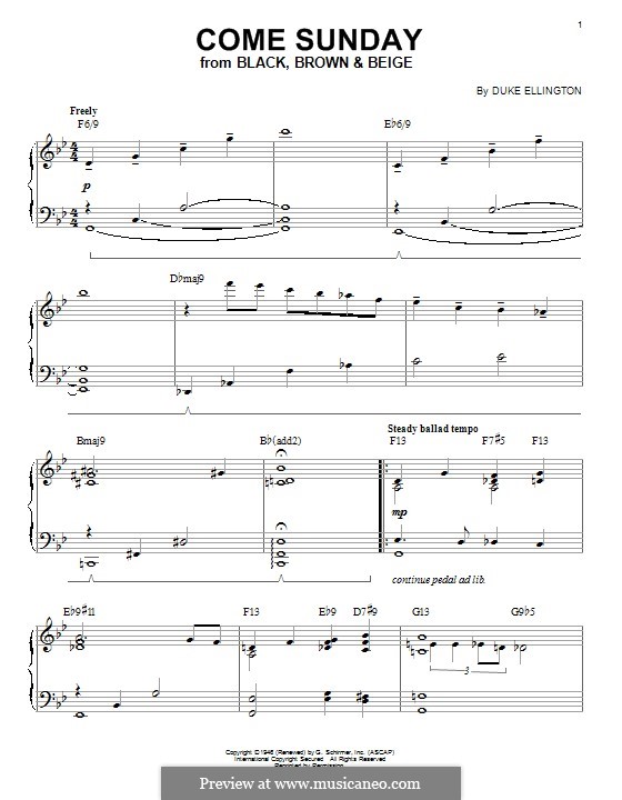 Come Sunday: Для фортепиано (jazz version) by Duke Ellington
