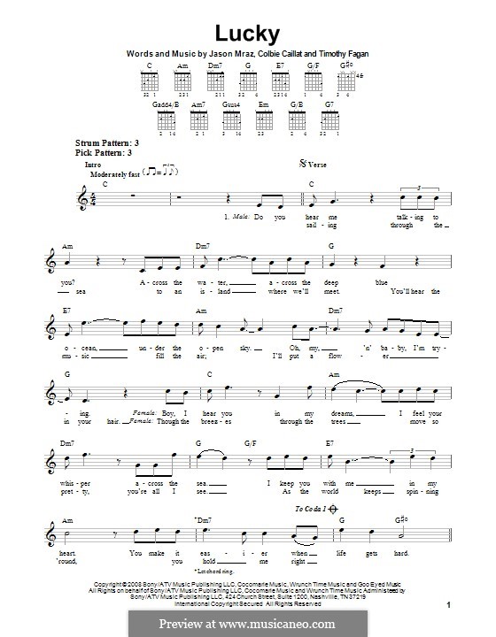 Lucky: Для гитары с табулатурой by Colbie Caillat, Jason Mraz, Timothy Fagan