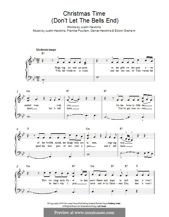Christmas Time (Don't Let the Bells End): Для фортепиано by Daniel Hawkins, Edwin Graham, Frankie Poullain, Justin Hawkins
