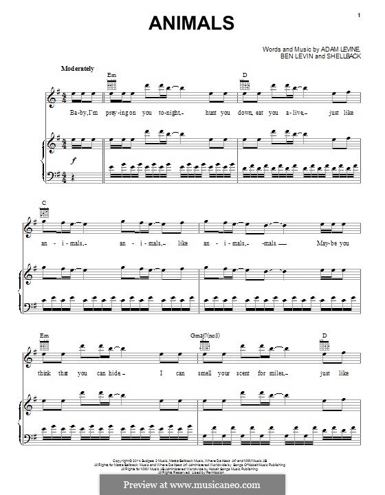 Animals (Maroon 5): Для голоса и фортепиано (или гитары) by Shellback, Adam Levine, Benjamin Levin