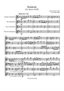 Hatikvah: For sax quartet SATB by Samuel Cohen
