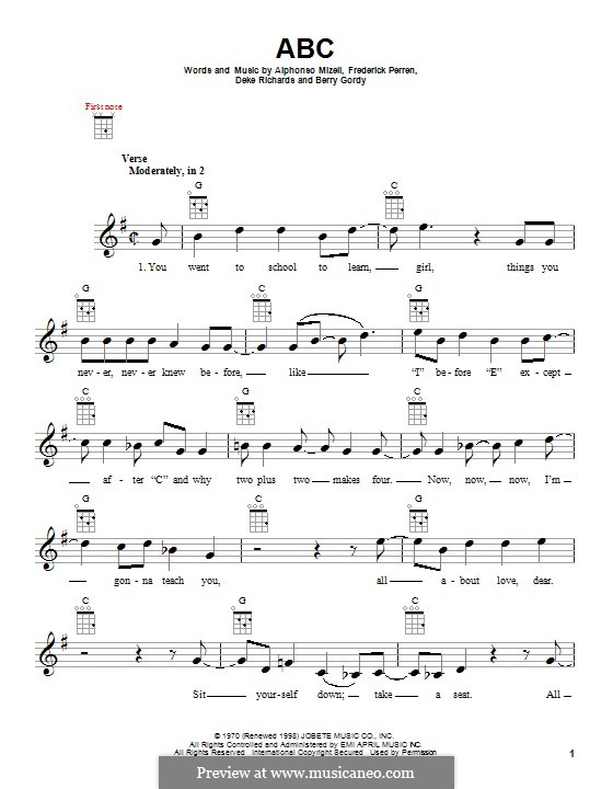 ABC (The Jackson 5): Для укулеле by Alphonso Mizell, Berry Gordy, Deke Richards, Freddie Perren