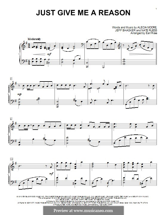 Just Give Me a Reason (Pink): Для фортепиано by Alecia Moore, Jeff Bhasker, Nathaniel Ruess