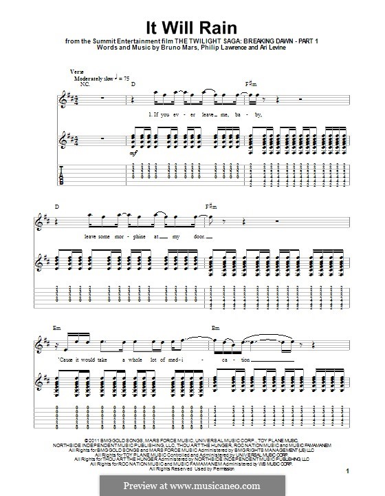 It Will Rain: Для гитары с табулатурой by Ari Levine, Bruno Mars, Philip Lawrence