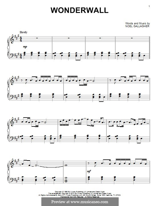 Wonderwall (Oasis): Для фортепиано by Noel Gallagher