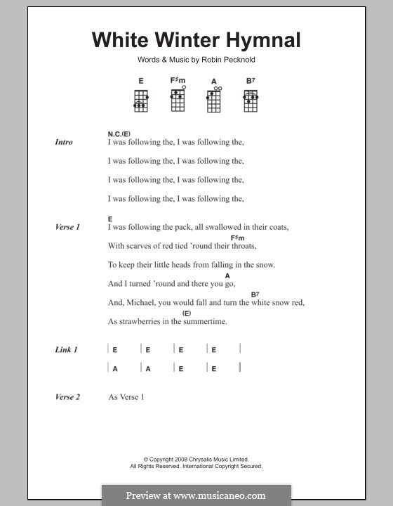 White Winter Hymnal (Fleet Foxes): Для укулеле by Robin Pecknold
