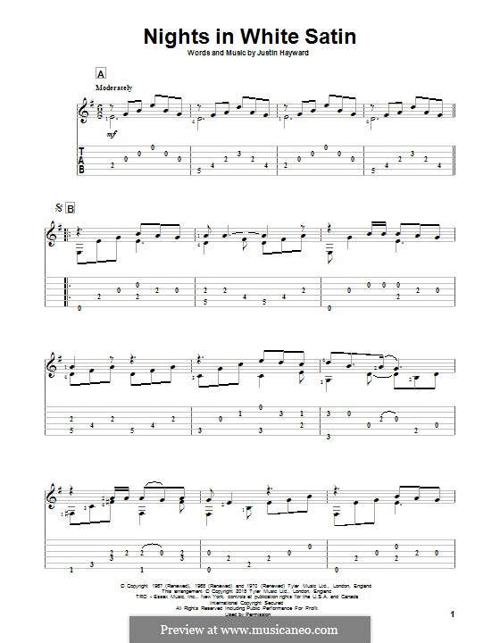 Nights in White Satin (The Moody Blues): Для гитары с табулатурой by Justin Hayward