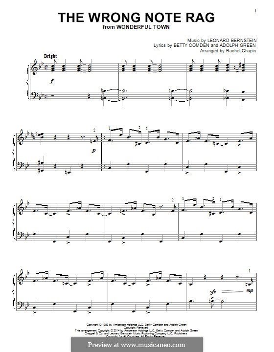 The Wrong Note Rag (from Wonderful Town): Для фортепиано by Леонард Бернстайн