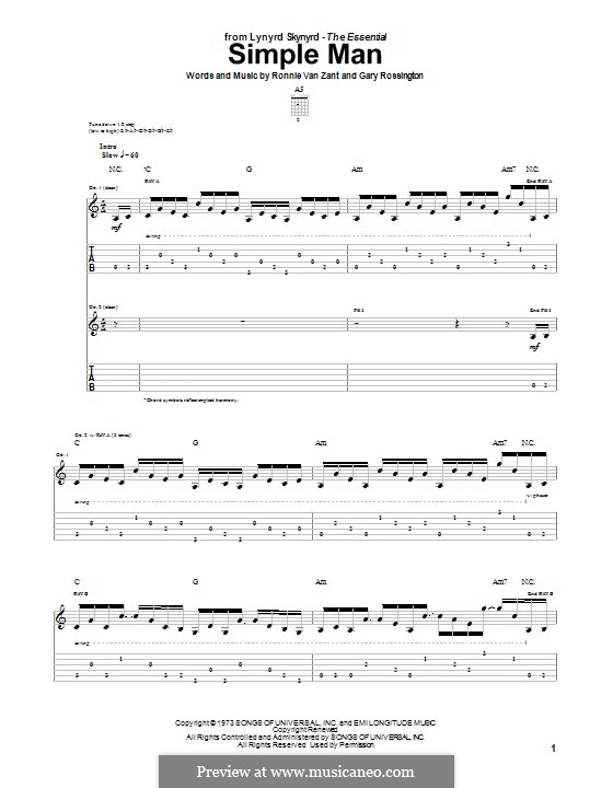 Simple Man (Lynyrd Skynyrd): Для гитары с табулатурой by Gary Rossington, Ronnie Van Zant