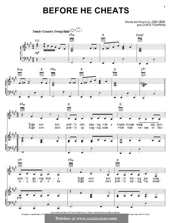 Before He Cheats (Carrie Underwood): Для голоса и фортепиано (или гитары) by Chris Tompkins, Josh Kear