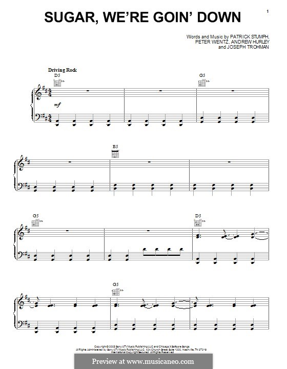 Sugar, We're Goin' Down (Fall Out Boy): Для голоса и фортепиано (или гитары) by Andrew Hurley, Joseph Trohman, Patrick Stump, Peter Wentz