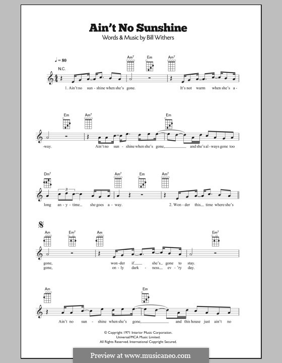 Ain't No Sunshine: Для укулеле by Bill Withers