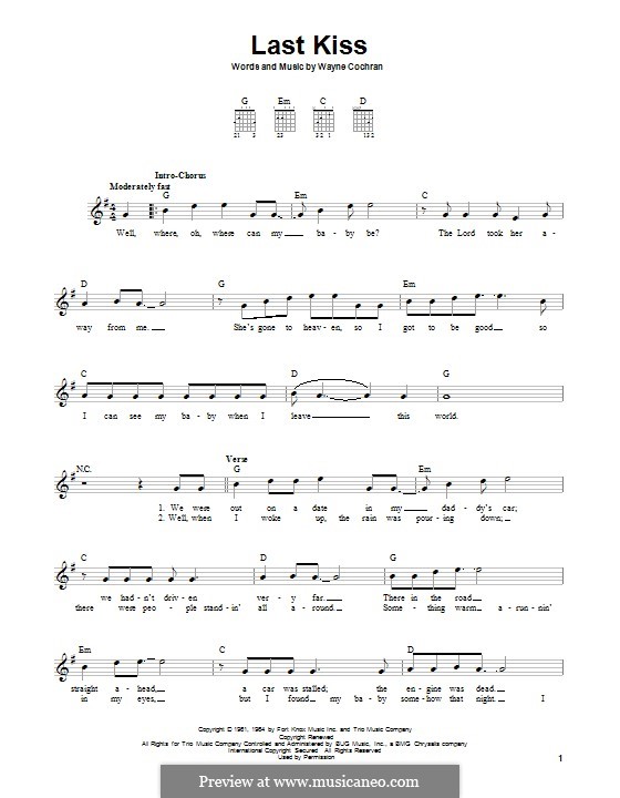 Last Kiss (J. Frank Wilson): Для гитары с табулатурой by Wayne Cochran