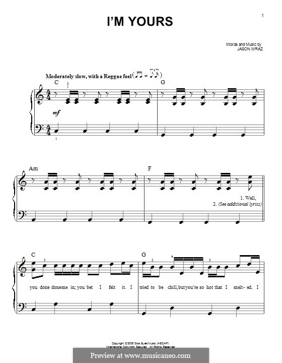 I'm Yours: Для фортепиано by Jason Mraz