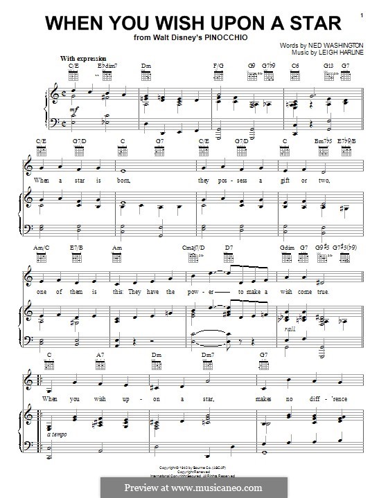When You Wish Upon a Star (from Disney's Pinocchio): Для голоса и фортепиано (или гитары) by Leigh Harline