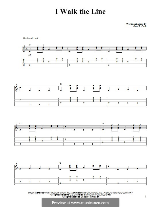 I Walk the Line: Гитарная табулатура by Johnny Cash