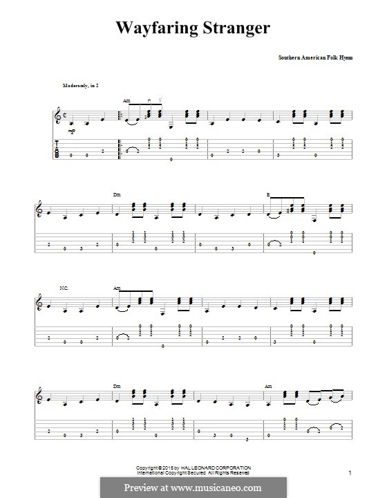Wayfaring Stranger: Гитарная табулатура by folklore