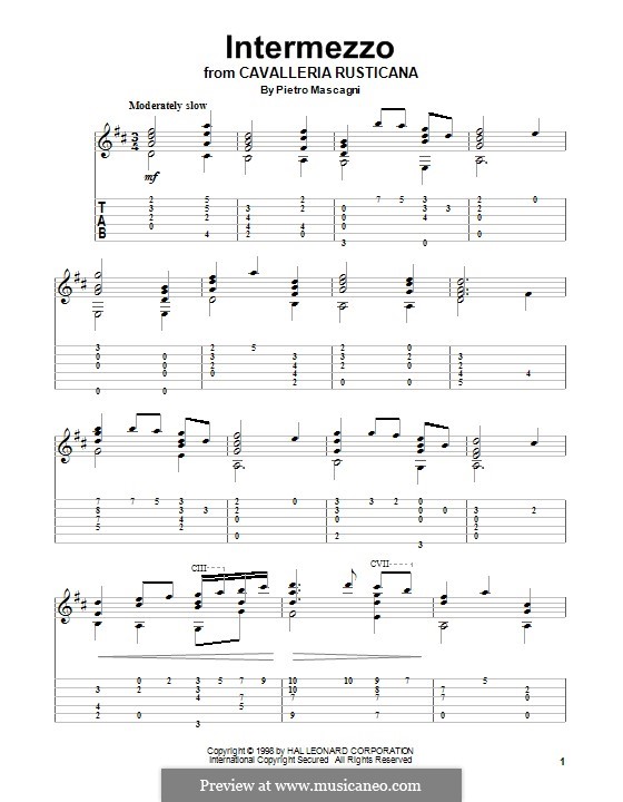 Сельская честь: Intermezzo, for guitar by Пьетро Масканьи
