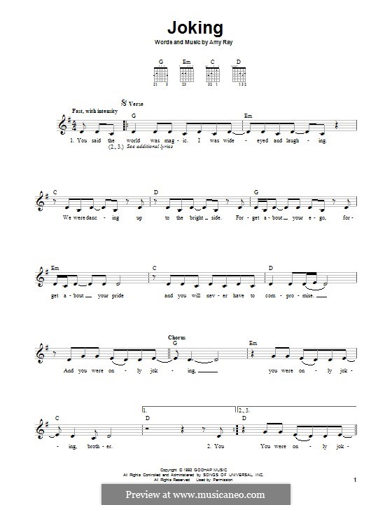 Joking (Indigo Girls): Гитарная табулатура by Amy Ray