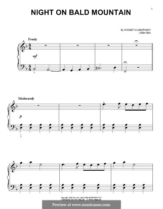 Ночь на лысой горе: Version for easy piano (fragment) by Модест Мусоргский
