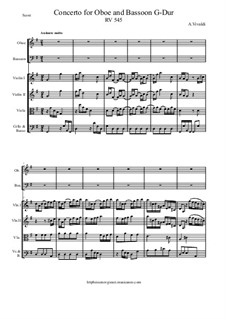 Concerto for Oboe and Bassoon in G Major, RV 545: Score and all parts by Антонио Вивальди