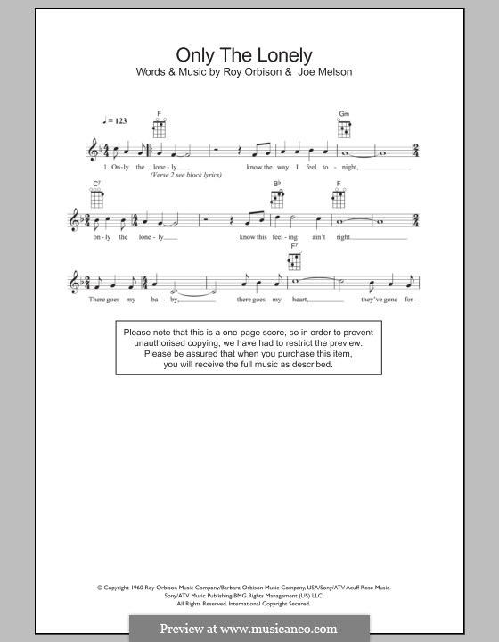 Only the Lonely (Know the Way I Feel): Для укулеле by Joe Melson