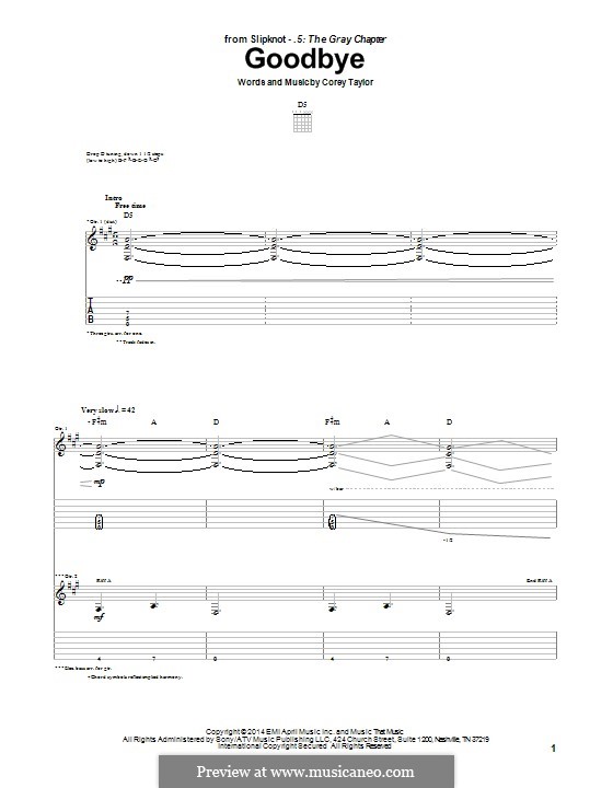 Goodbye (Slipknot): Гитарная табулатура by Corey Taylor