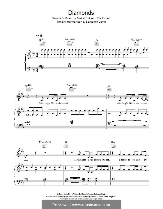 Diamonds (Rihanna): Для голоса и фортепиано (или гитары) by Benjamin Levin, Mikkel Storleer Eriksen, Sia Furler