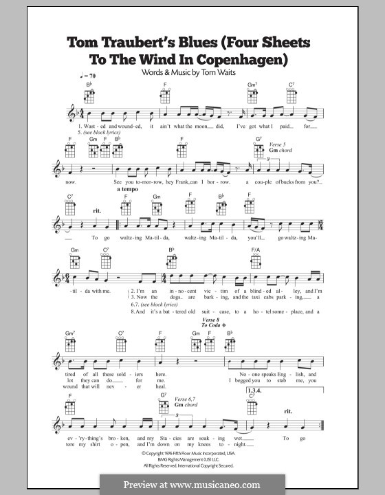 Tom Traubert's Blues (Four Sheets to the Wind in Copenhagen): Для укулеле by Tom Waits