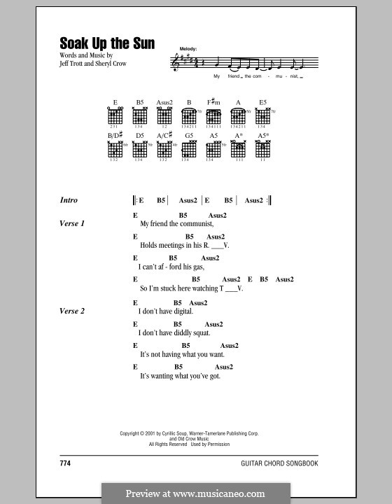 Soak Up the Sun: Текст, аккорды by Jeffrey Trott
