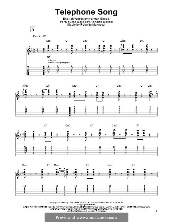 Telephone Song: Гитарная табулатура by Roberto Menescal, Ronaldo Boscoli