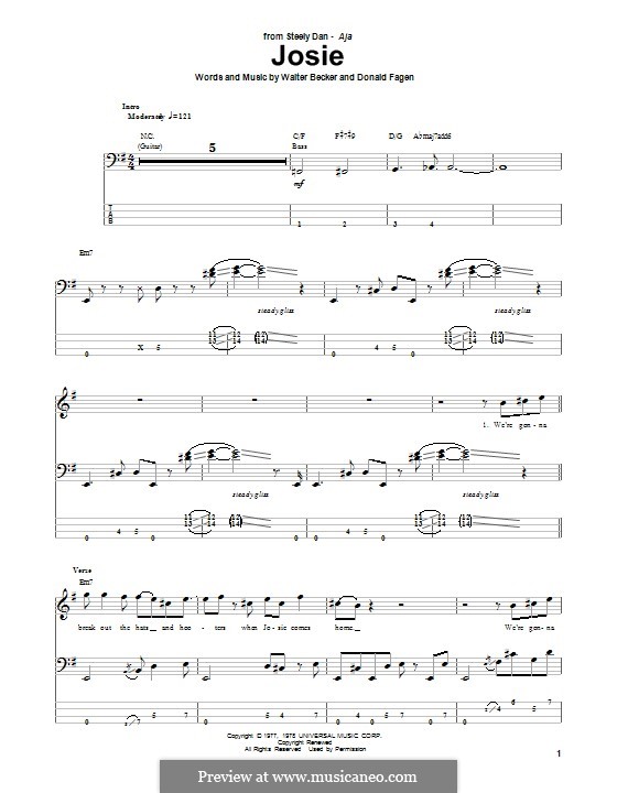 Josie (Steely Dan): Для бас-гитары с табулатурой by Donald Fagen, Walter Becker