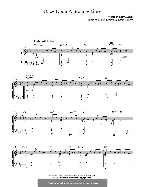 Once Upon a Summertime (Tony Bennett): Для фортепиано by Eddie Barclay, Michel Legrand