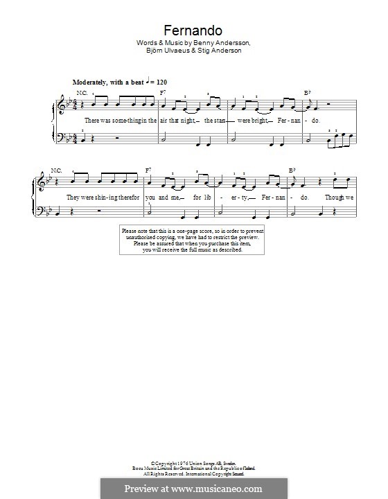 Fernando (ABBA): Для фортепиано by Benny Andersson, Björn Ulvaeus, Stig Anderson