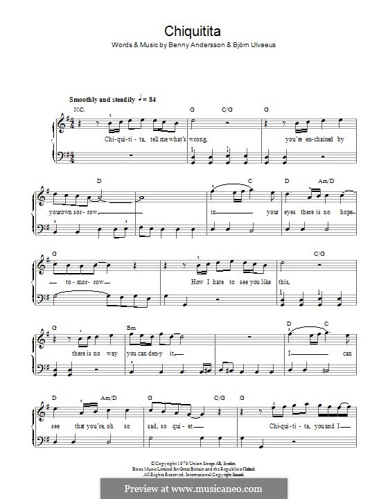 Chiquitita (ABBA): Для фортепиано by Benny Andersson, Björn Ulvaeus