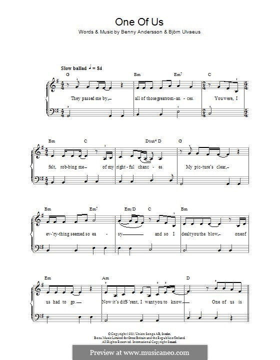 One of Us (ABBA): Для фортепиано by Benny Andersson, Björn Ulvaeus