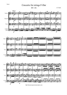 Concerto for Strings in F Major, RV 136: Score and parts by Антонио Вивальди