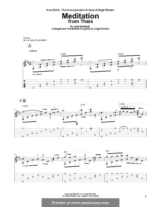 Meditation (printable scores): Для гитары by Жюль Массне