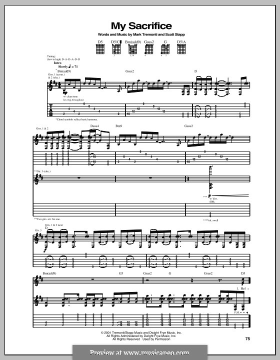 My Sacrifice (Creed): Гитарная табулатура by Mark Tremonti, Scott Stapp