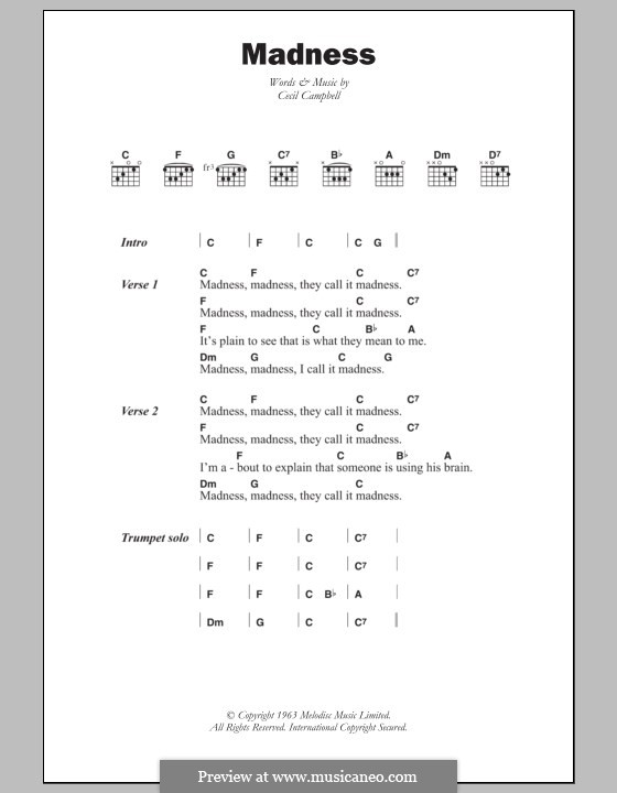 Madness (Prince Buster): Текст, аккорды by Cecil Campbell