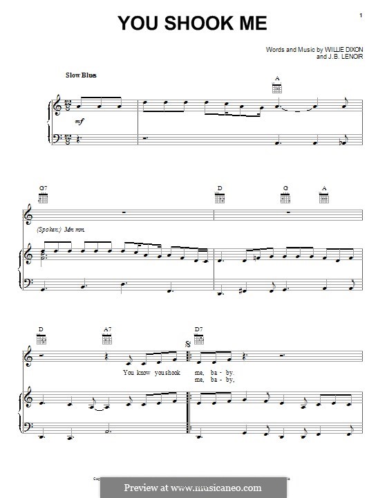 You Shook Me (Led Zeppelin): Для голоса и фортепиано (или гитары) by J.B. Lenoir, Willie Dixon