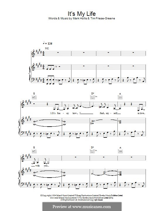 It's My Life (Talk Talk): Для голоса и фортепиано (или гитары) by Mark Hollis, Timothy Friese-Greene