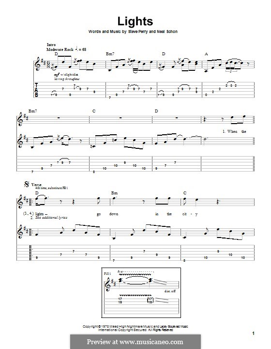 Lights (Journey): Гитарная табулатура by Neal Schon, Steve Perry