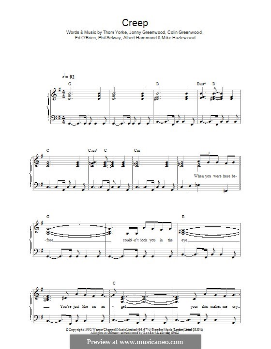 Creep (Radiohead): Для фортепиано by Albert Hammond, Colin Greenwood, Ed O'Brien, Jonny Greenwood, Mike Hazelwood, Phil Selway, Thomas Yorke